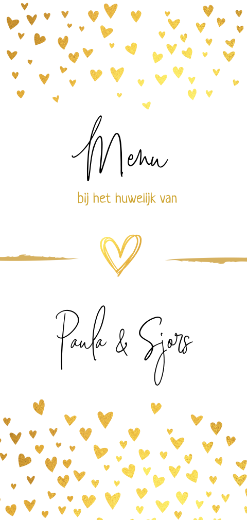 Romantische menukaart met goudkleurige hartjes